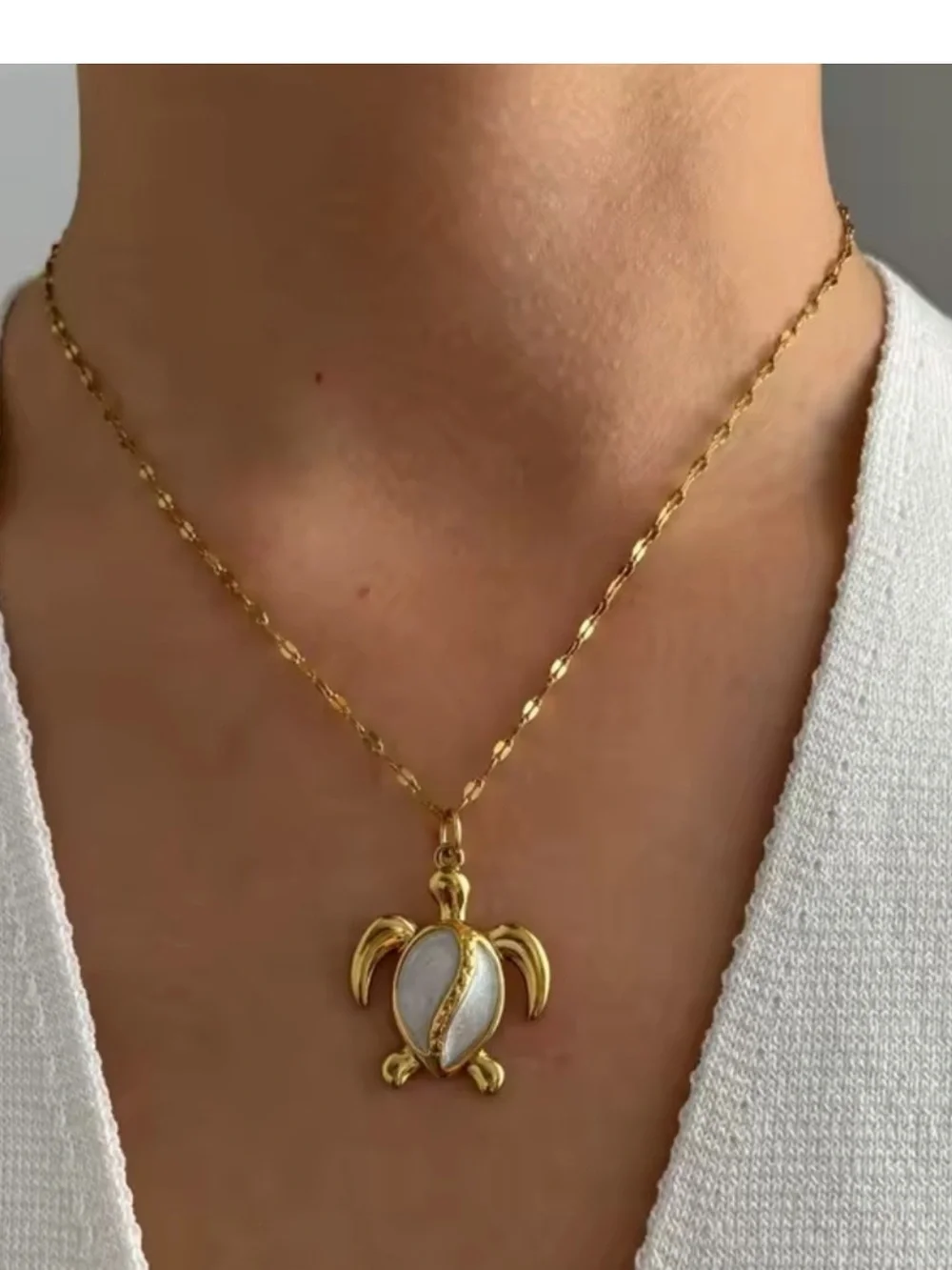 White Turtle 18K Gold Stainless Steel Waterproof Necklace